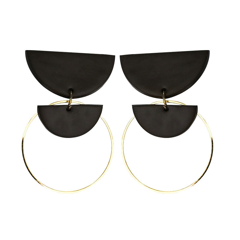 Wholesale Metal Geometric Handmade Polymer Pottery Simple Half Moon Earrings